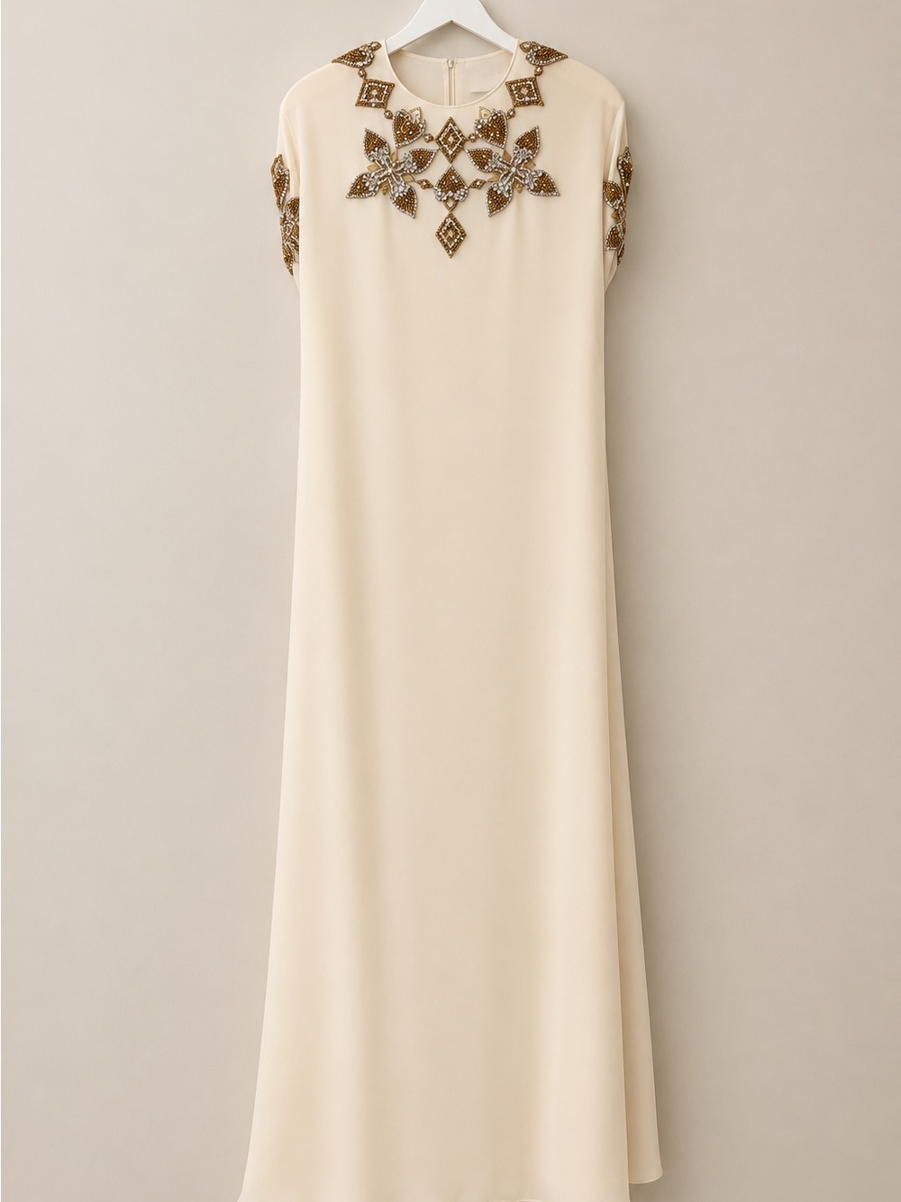 Zuhair Murad Cream Maxi Dress with Gold Embellishment